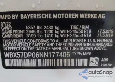 2022 BMW X3 xDrive30I from USA, damaged, VIN WBX57DP06NN177406